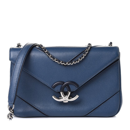 Chanel Caviar Macro Chevron Single Flap Blue 1 of 9