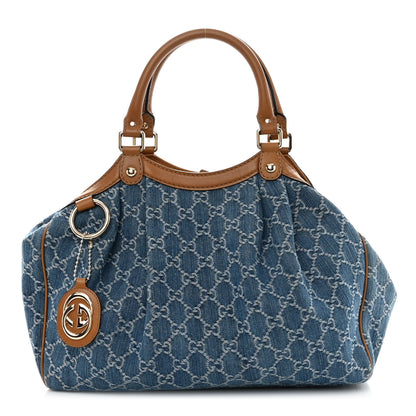 Gucci Denim Monogram Medium Sukey Tote Blue 1 of 14