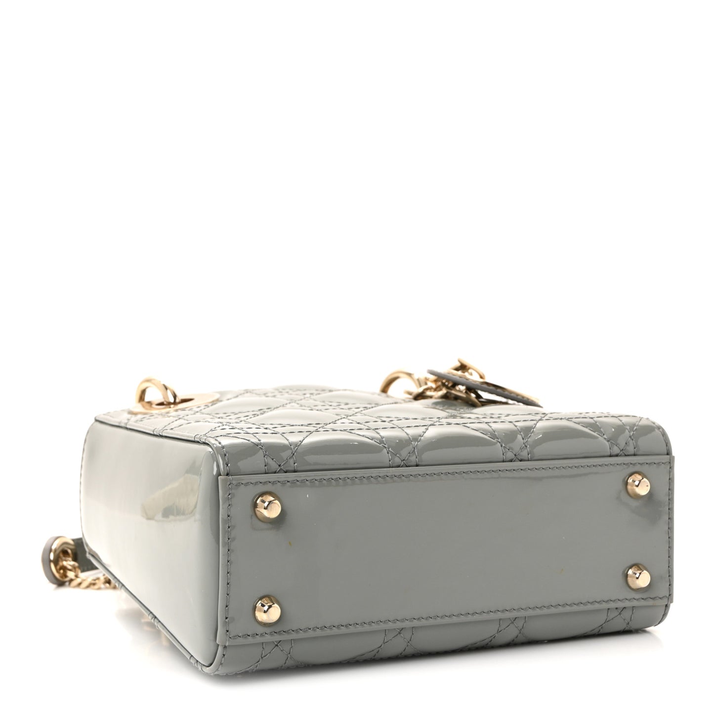 Patent Cannage Mini Lady Dior Grey Stone