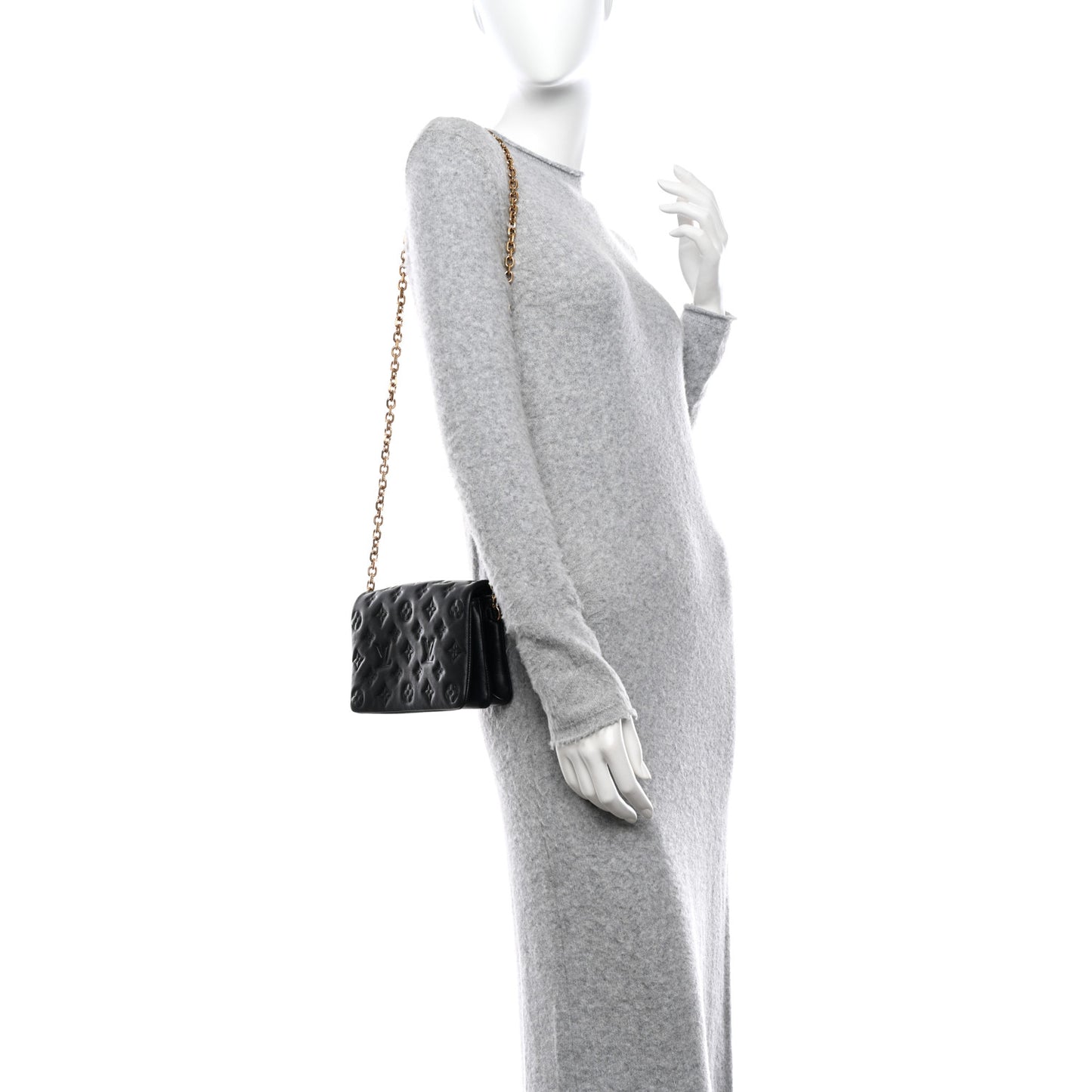 Lambskin Embossed Monogram Pochette Coussin Black