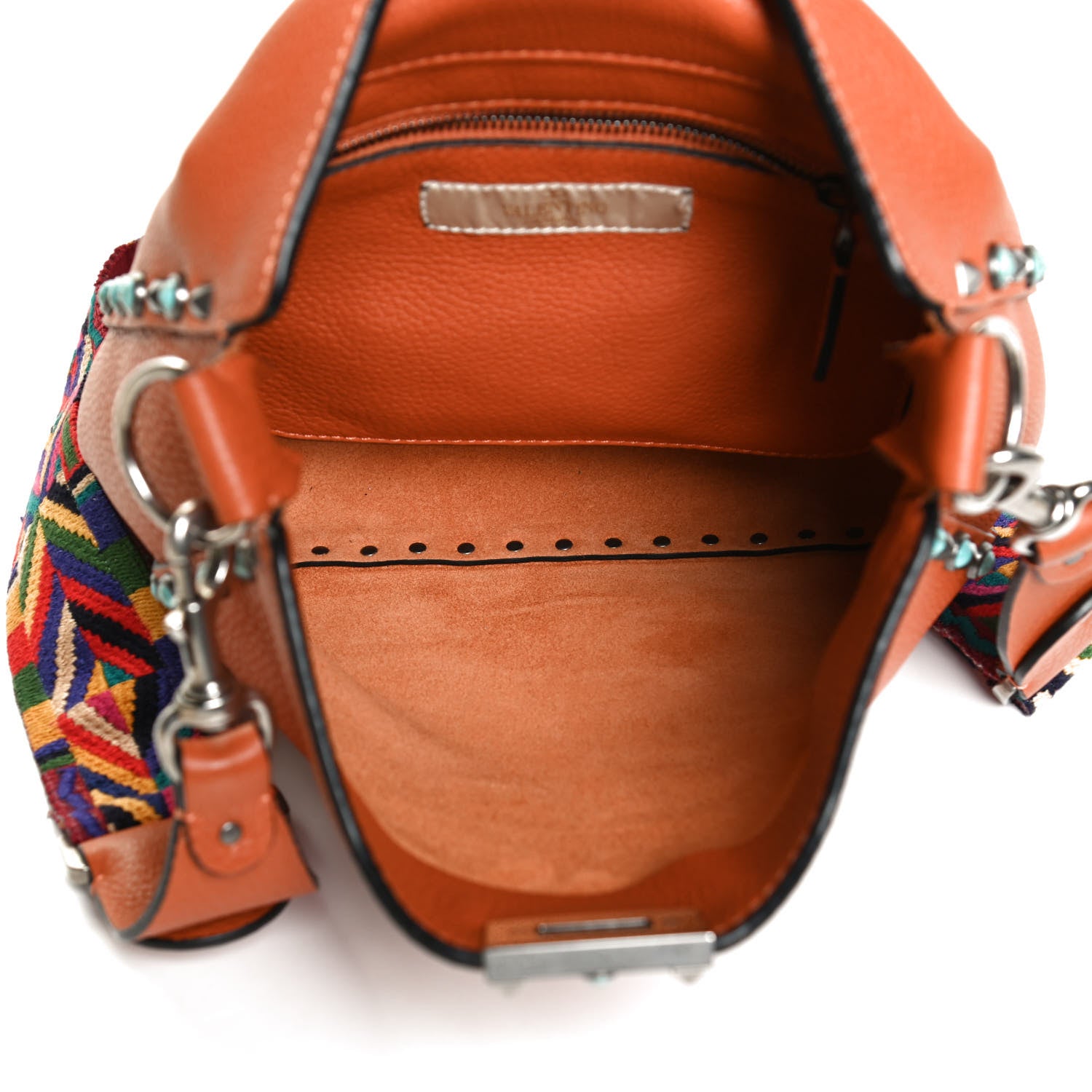 Valentino Garavani Pebbled Calfskin Small Guitar Strap Rockstud Rolling Flip-Lock Messenger Bag Orange 5 of 10