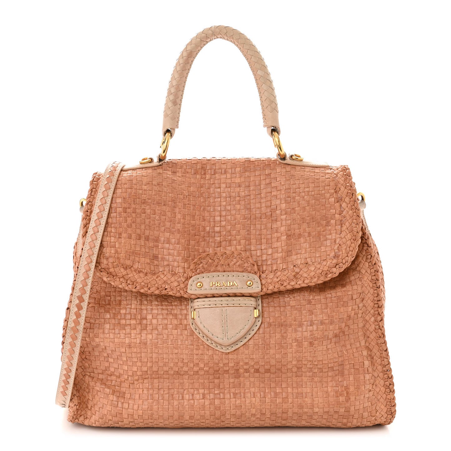 Madras Woven Top Handle Satchel Beige