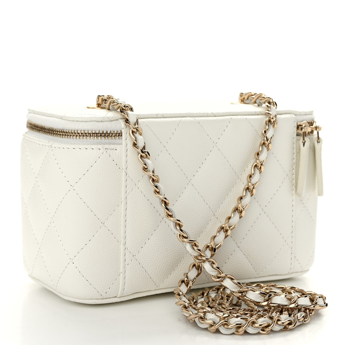Caviar Quilted Small Vanity Case With Chain White