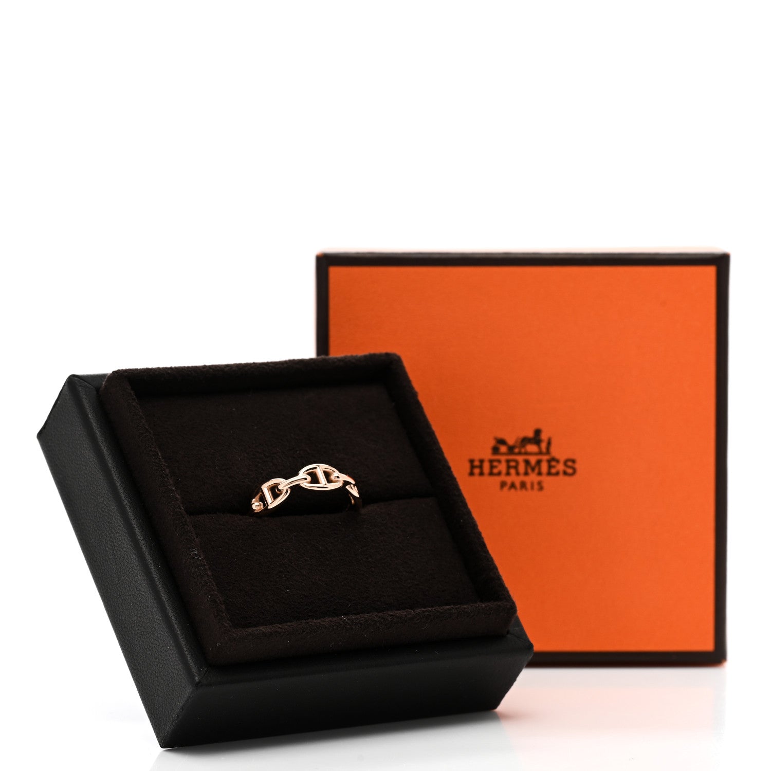 Hermes 18K Rose Gold PM Chaine d'Ancre Enchainee Ring 57 8 9 of 9
