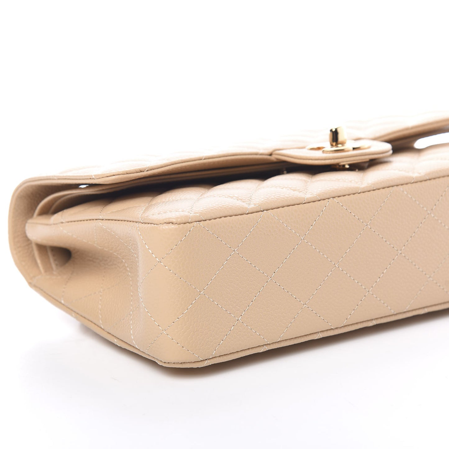 Caviar Quilted Medium Double Flap Light Beige