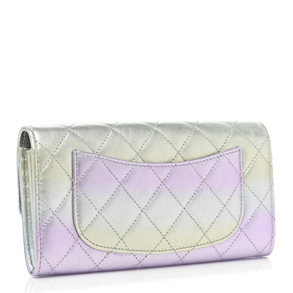 Chanel Gradient Metallic Calfskin Quilted Large Gusset Flap Wallet Silver Blue Yellow Purple 3 of 10