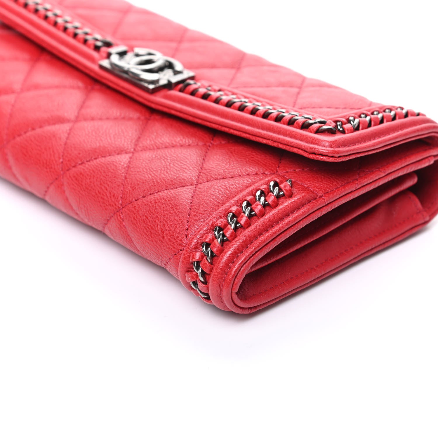 Chanel Calfskin Quilted Boy Chain Around Flap Wallet Red 10 of 11