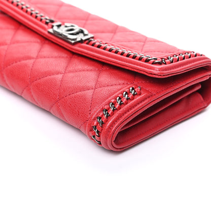 Chanel Calfskin Quilted Boy Chain Around Flap Wallet Red 10 of 11
