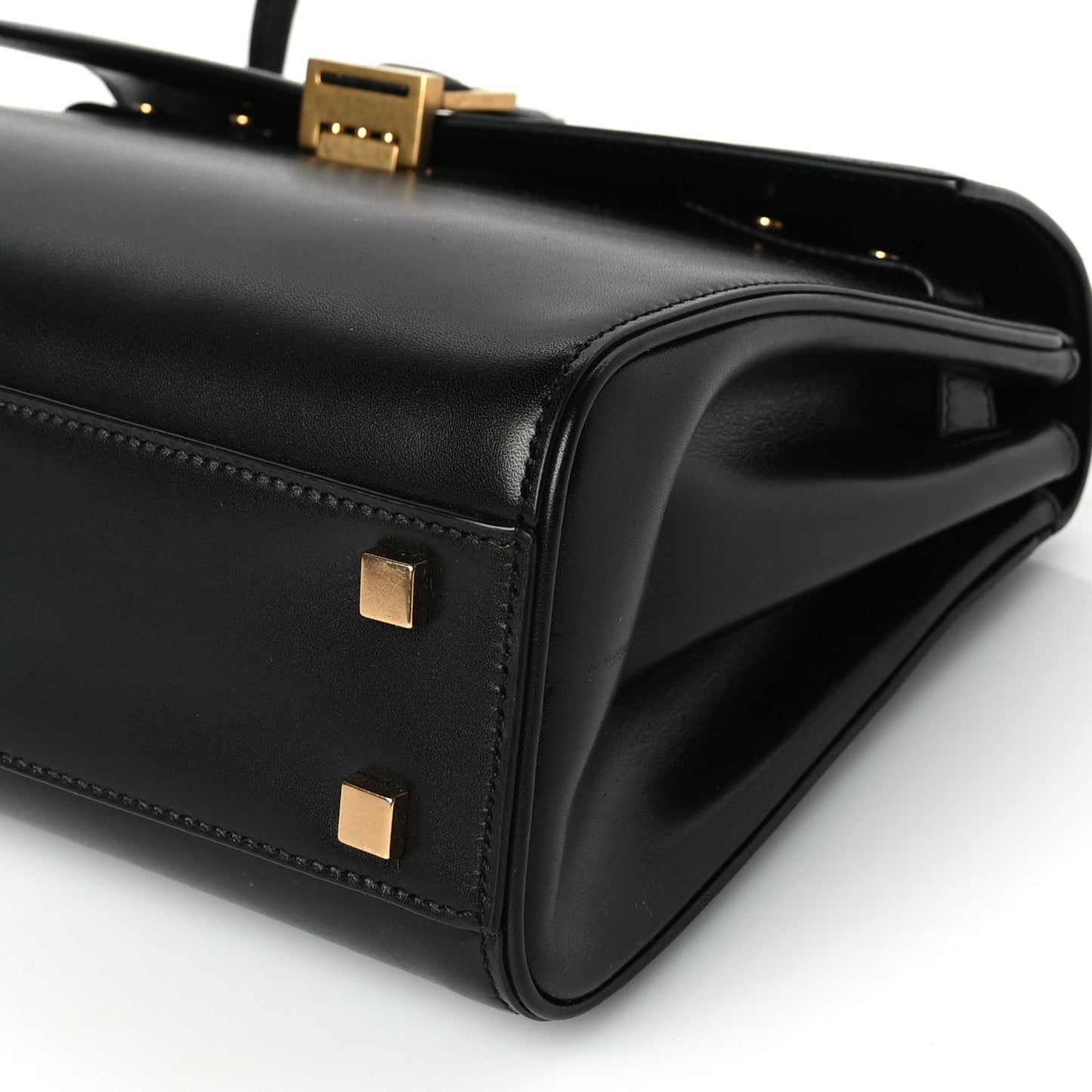 Shiny Calfskin Le Fermoir Top Handle Bag Black