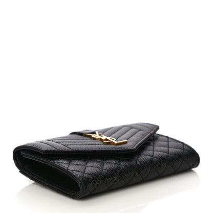 Saint Laurent Grain De Poudre Textured Mixed Matelasse Triquilt Small Monogram Envelope Wallet Black 4 of 10