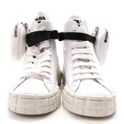 Prada Re-Nylon Gabardine Metal Triangle Logo Wheel Pouch Pocket High Top Sneakers 35.5 White 3 of 7