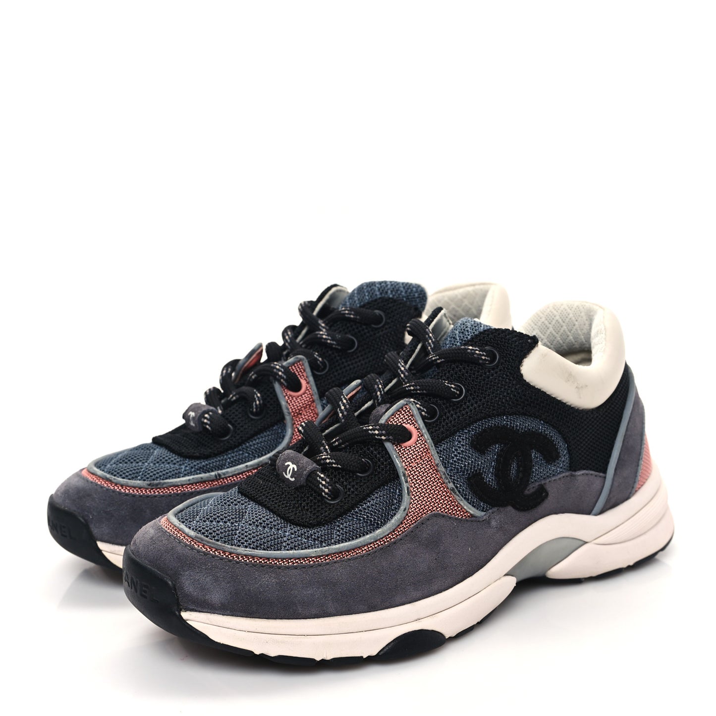 Nylon Calfskin Suede Womens CC Sneakers 37 Dark Grey Pink