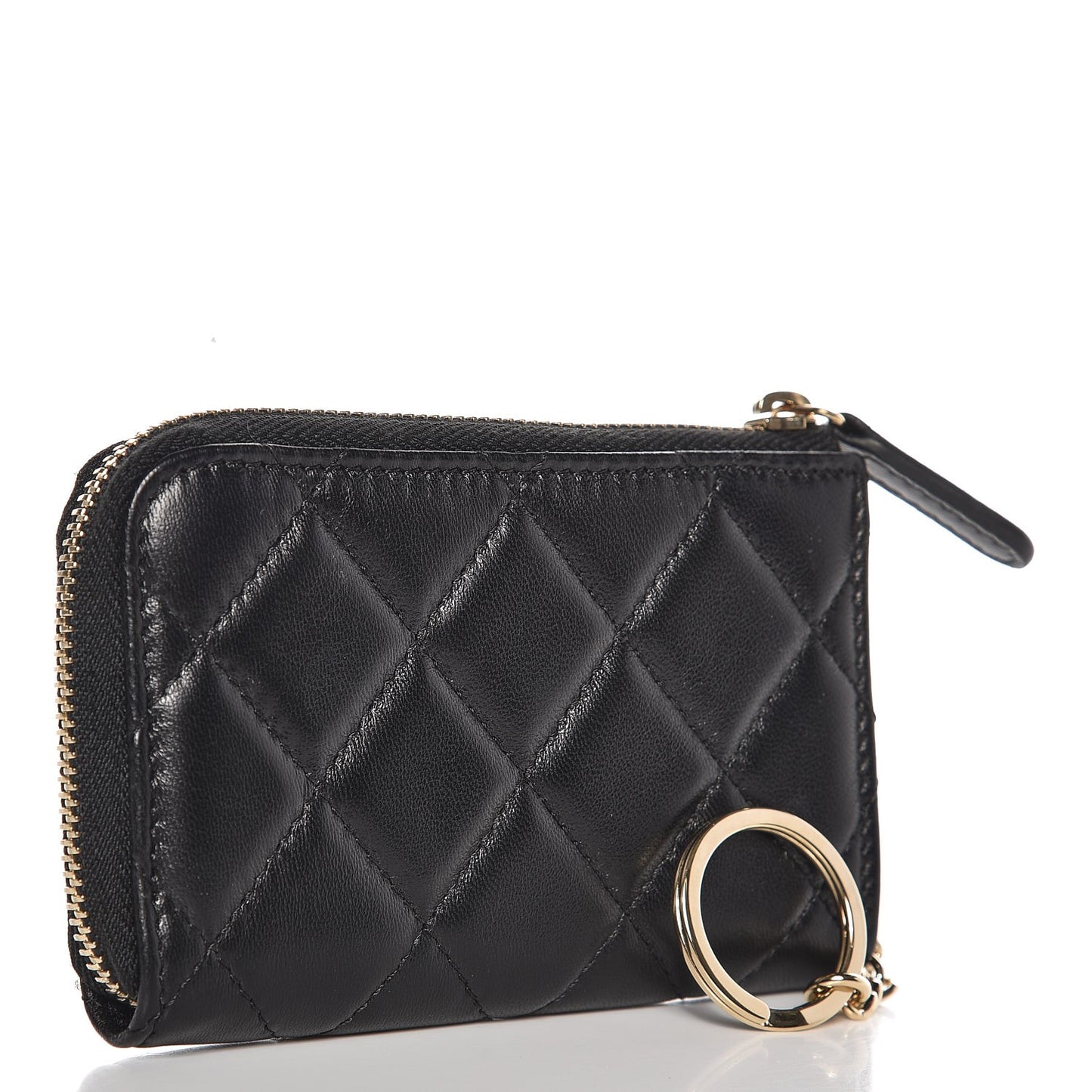Lambskin Quilted Key Holder Case Black