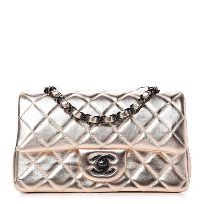 Chanel Metallic Lambskin Quilted Mini Rectangular Flap Gold Black 1 of 11
