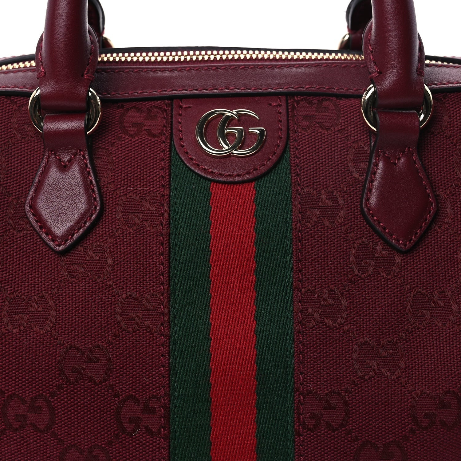 Gucci GG Monogram Textured Dollar Calfskin Web Small Ophidia Top Handle Bowler Bag  Rosso Ancora 6 of 8