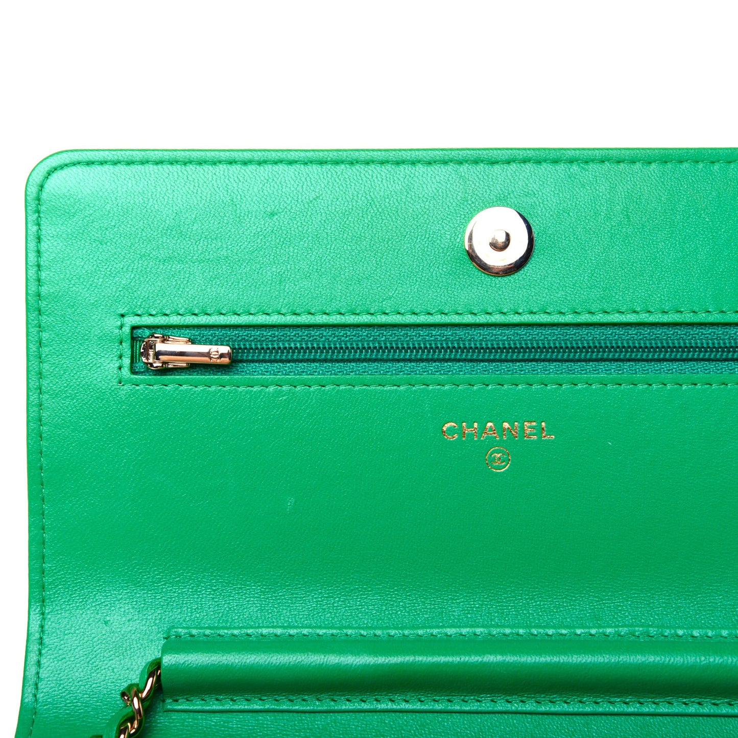 Lambskin Quilted Wallet On Chain WOC Green