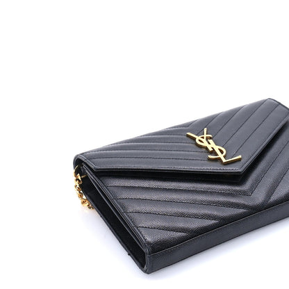 Saint Laurent Grain De Poudre Matelasse Chevron Medium Monogram Chain Wallet  Black 7 of 7