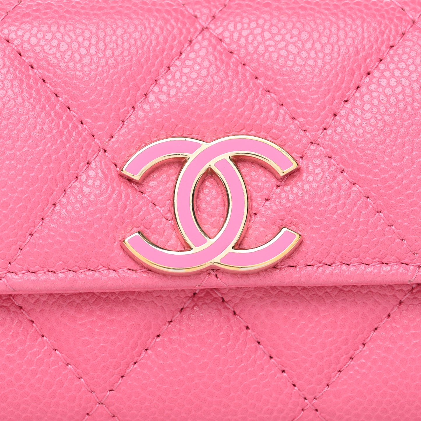 Caviar Quilted Flap Card Holder Pink