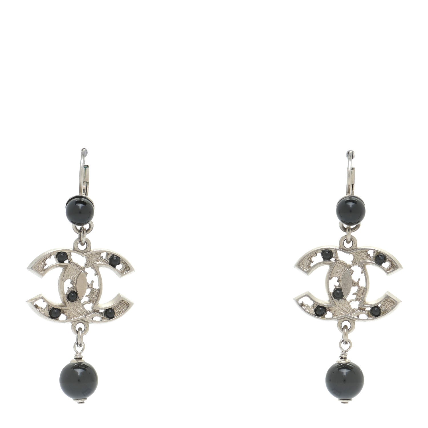 Chanel Ruthenium Bead CC Drop Earrings Black 1 of 4