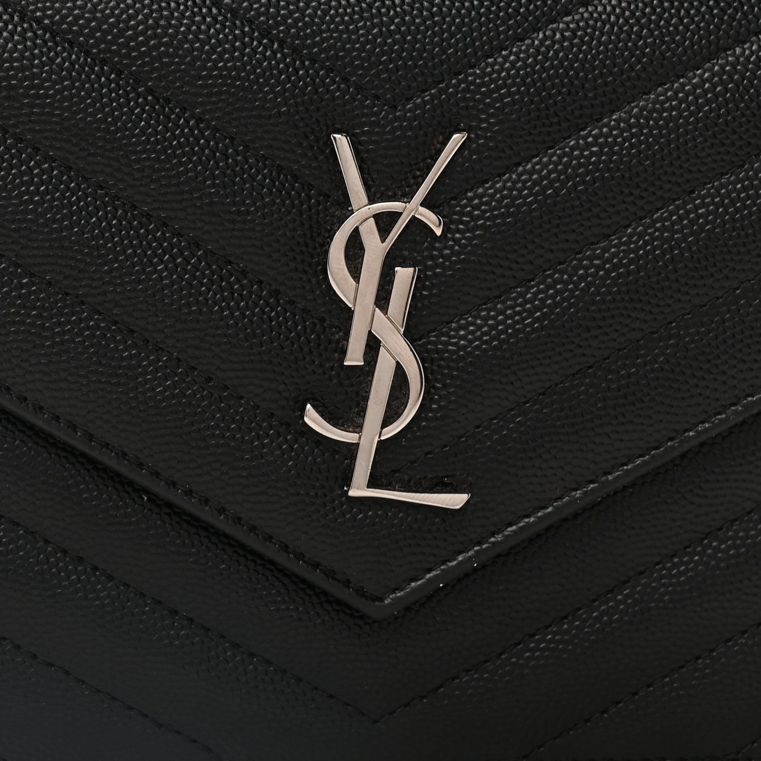 Saint Laurent Grain De Poudre Matelasse Chevron Monogram Envelope Chain Wallet Black 6 of 8