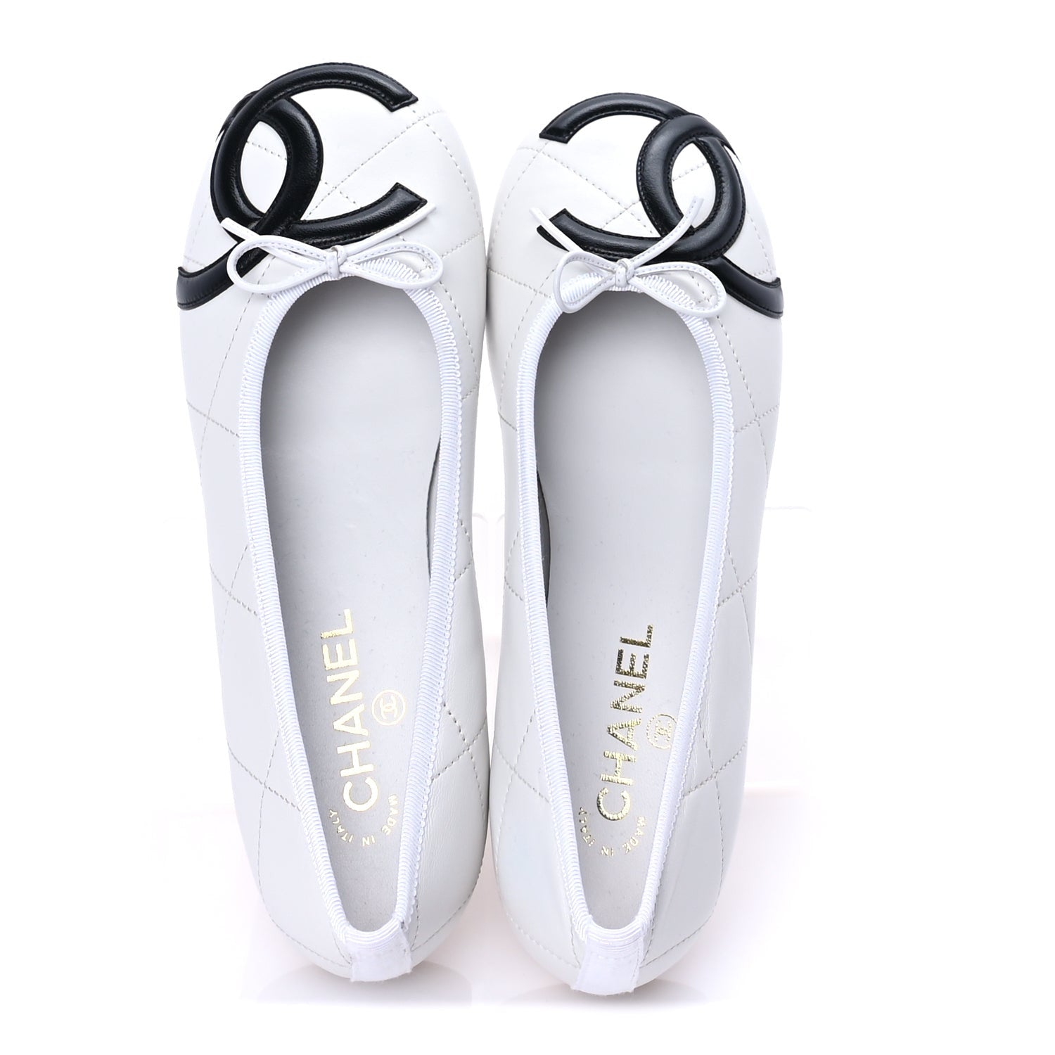 Chanel Lambskin Quilted CC Cambon Ballet Flats 40.5  White Black 5 of 7