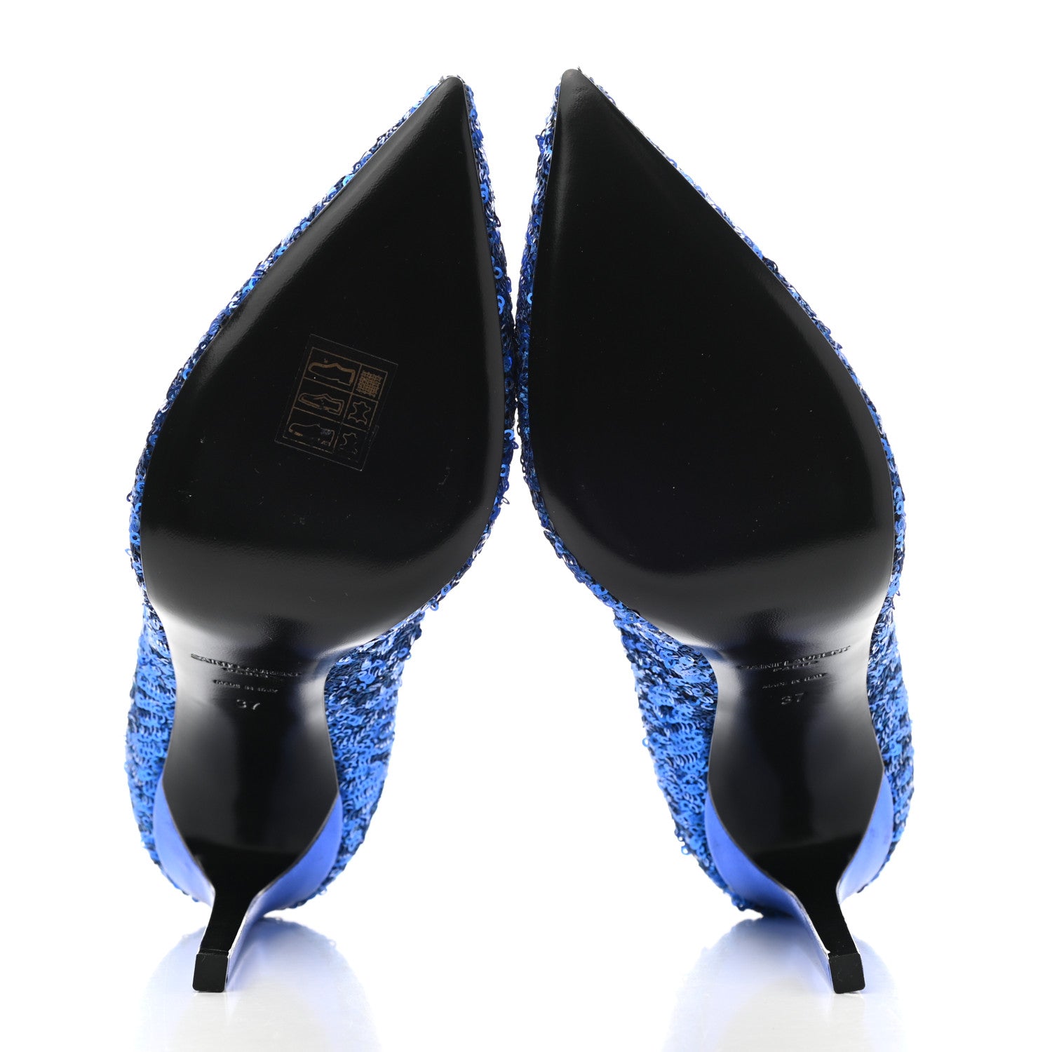 Saint Laurent Sequin Paris 105 V Cut Pumps 37 Blue Roy 5 of 8