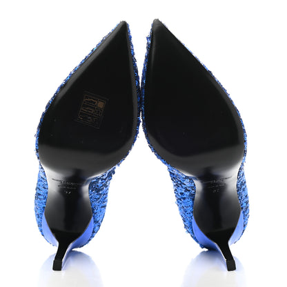 Saint Laurent Sequin Paris 105 V Cut Pumps 37 Blue Roy 5 of 8