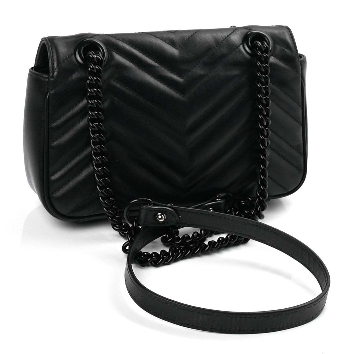 Gucci Calfskin Matelasse Monochrome Small GG Marmont Shoulder Bag Black 2 of 8