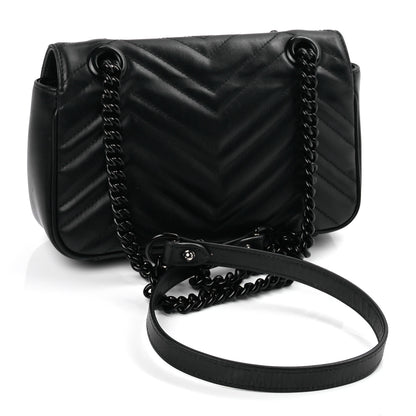 Gucci Calfskin Matelasse Monochrome Small GG Marmont Shoulder Bag Black 2 of 8