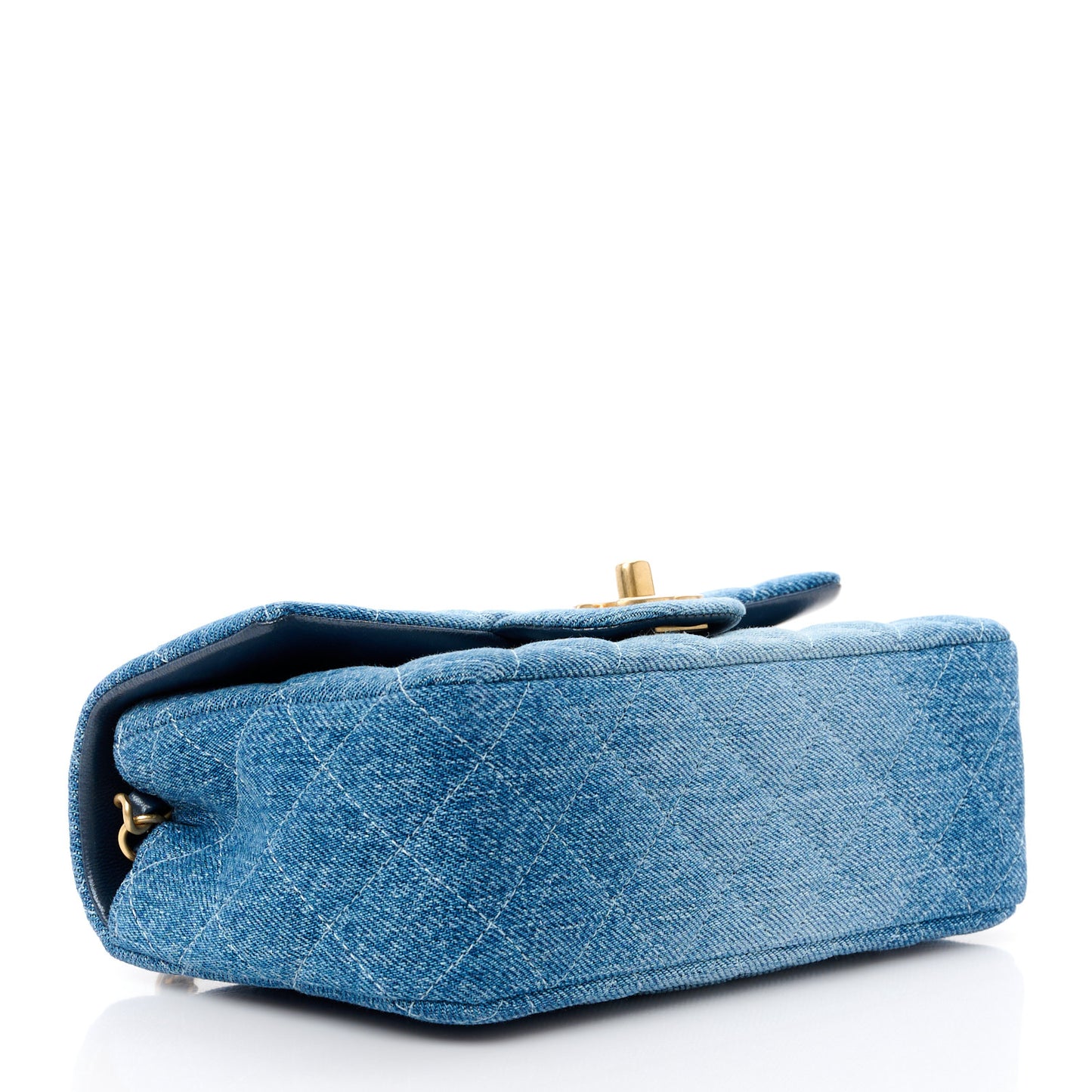 Washed Denim Quilted Mini Rectangular Flap Blue