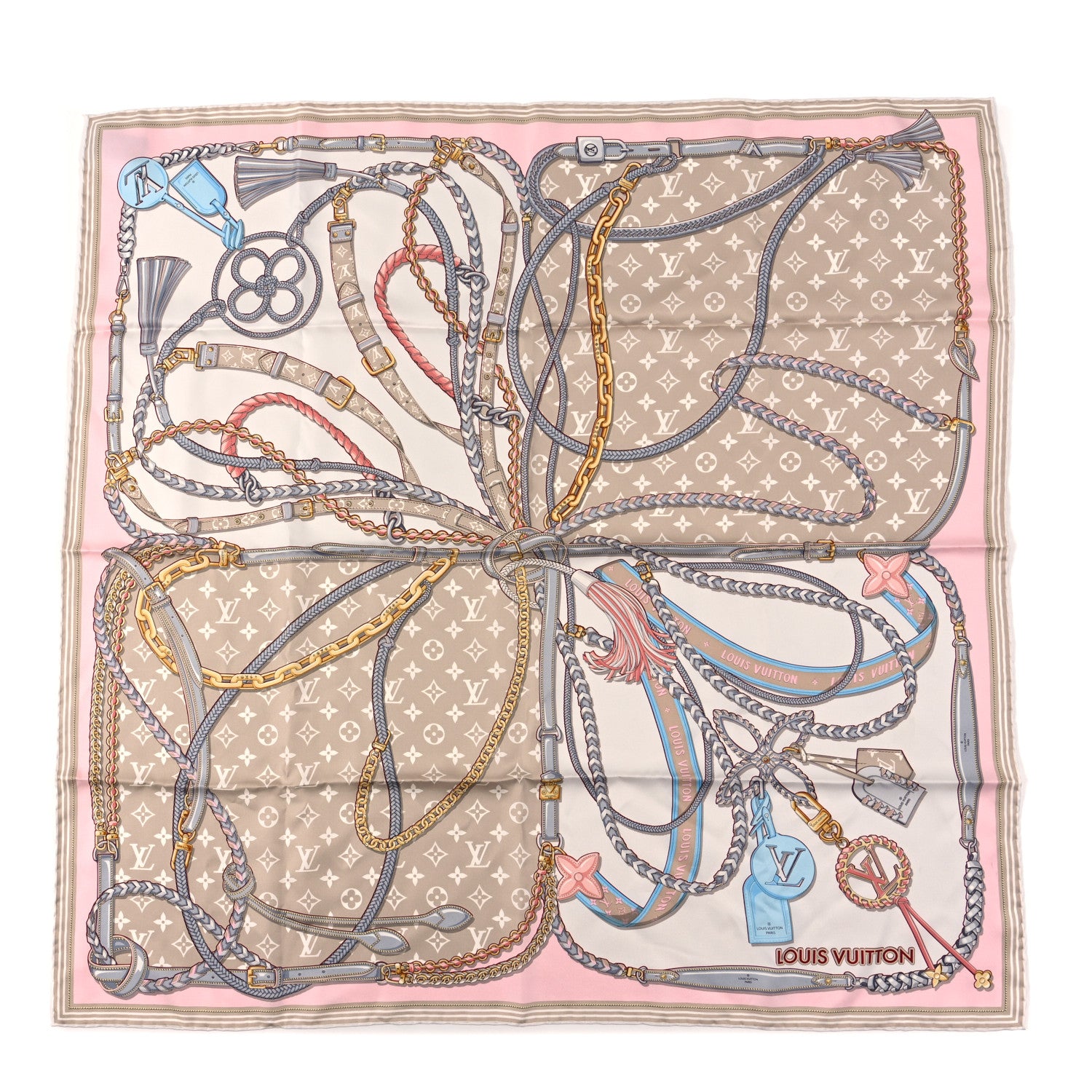 Louis Vuitton Silk Mix and Straps Square 90 Scarf Beige 1 of 3