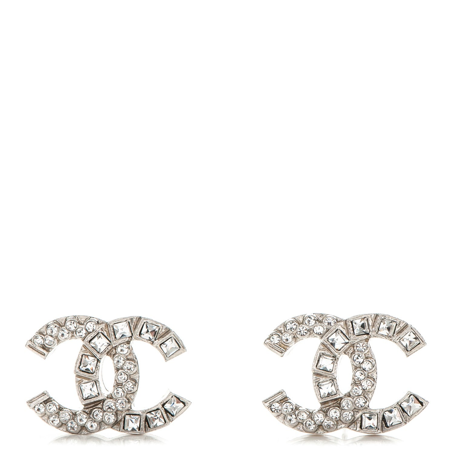 Chanel Baguette Crystal CC Earrings Silver 1 of 6