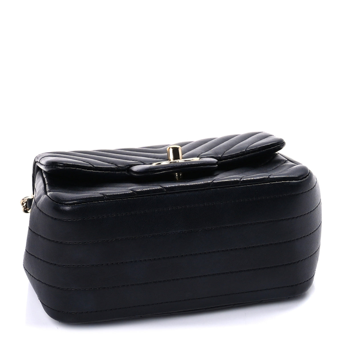 Lambskin Chevron Quilted Mini Square Flap  Black