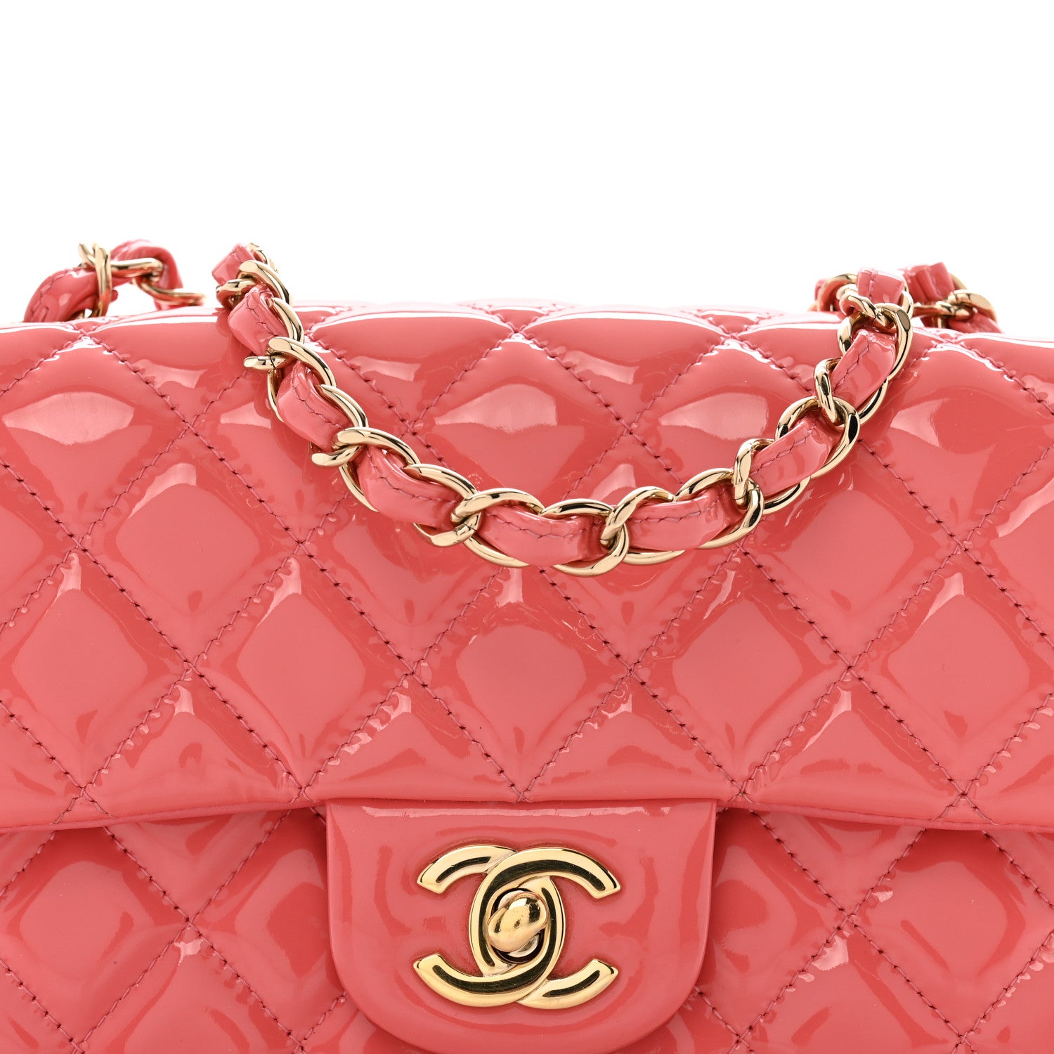 Chanel Patent Calfskin Quilted Mini Rectangular Flap Pink 8 of 12