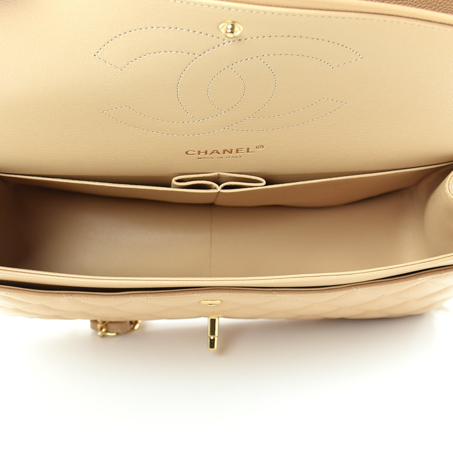 Caviar Quilted Jumbo Double Flap Beige Clair