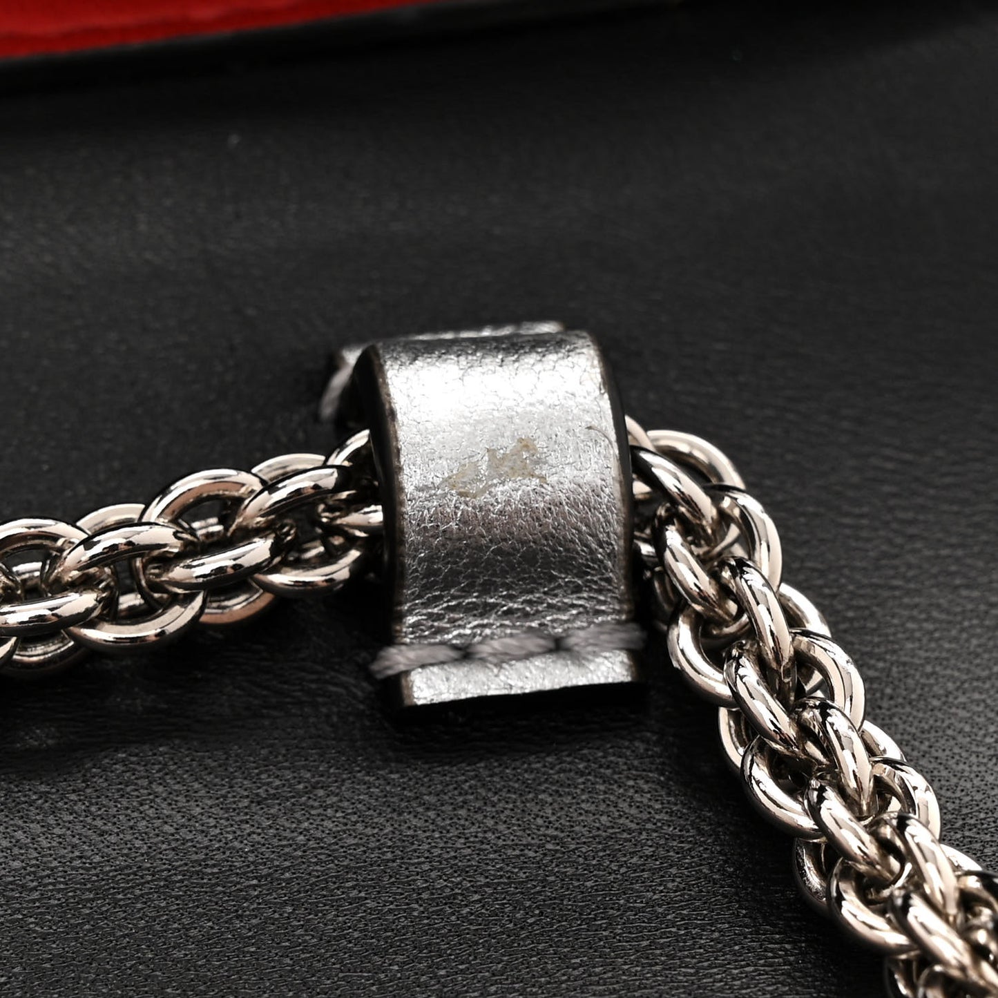 Metallic Nappa Rockstud Spike Wallet on Chain Silver