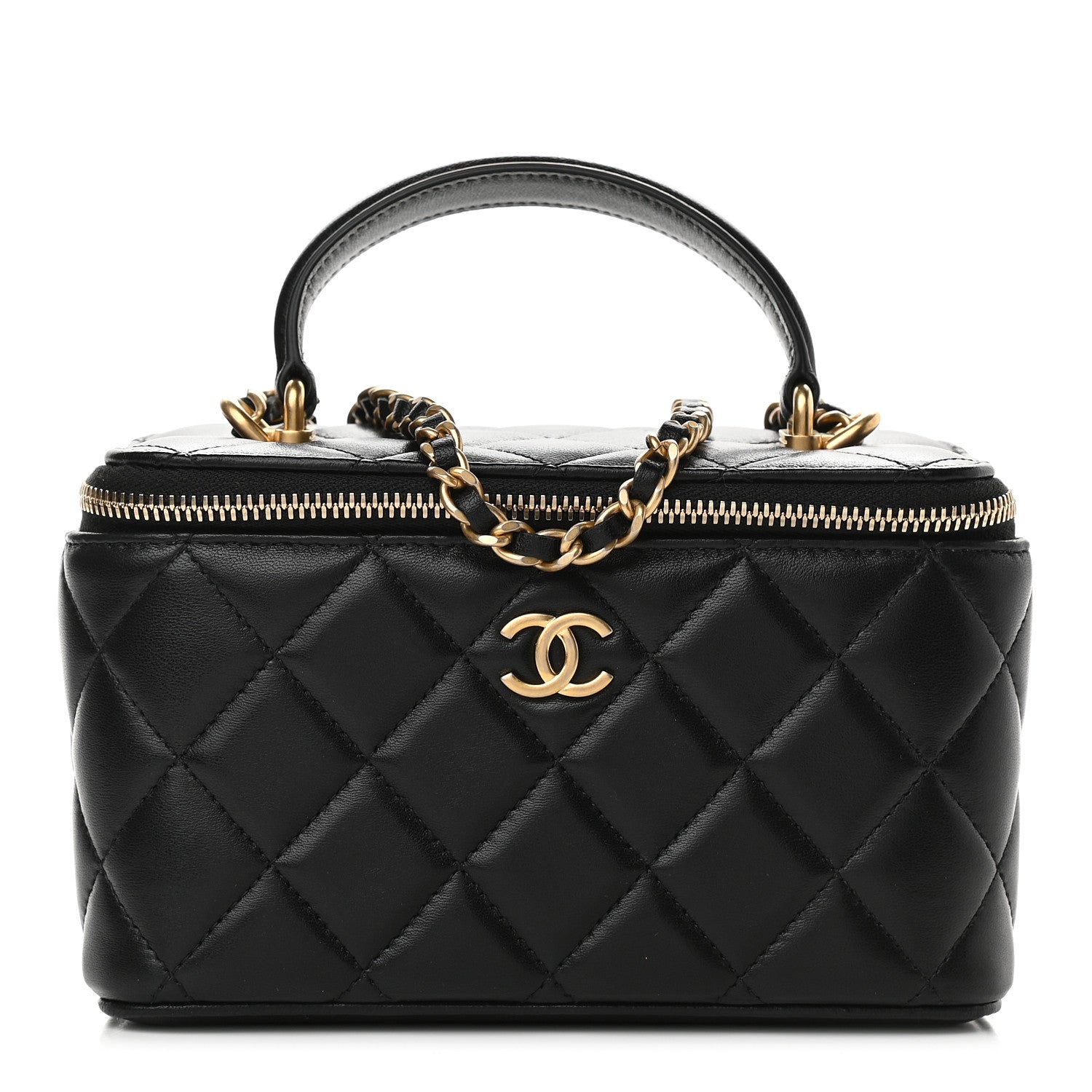 Chanel Lambskin Quilted Small Top Handle Vanity Case With Chain Black 1 of 9