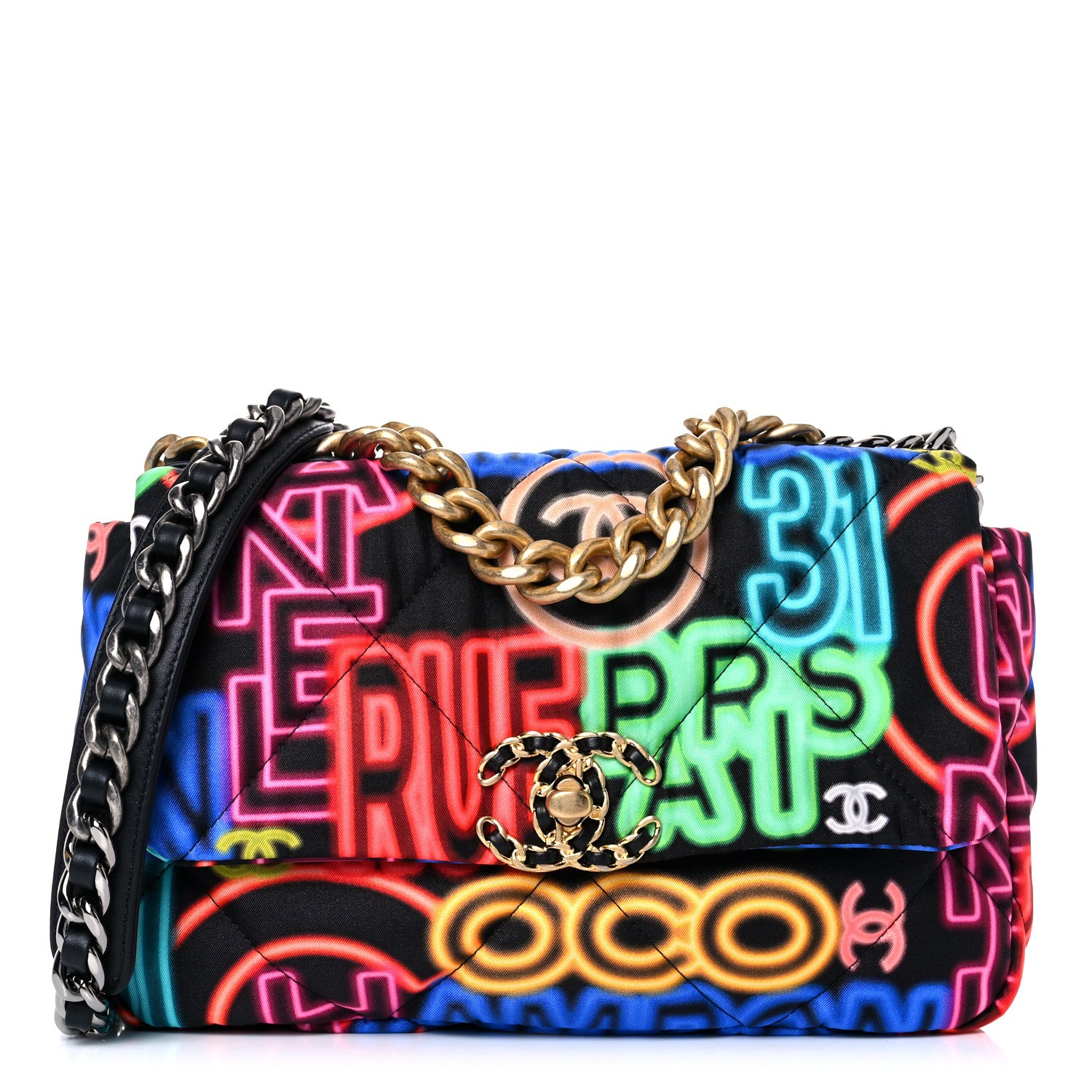 Chanel Fabric Printed Medium Chanel 19 Flap Black Multicolor 1 of 9