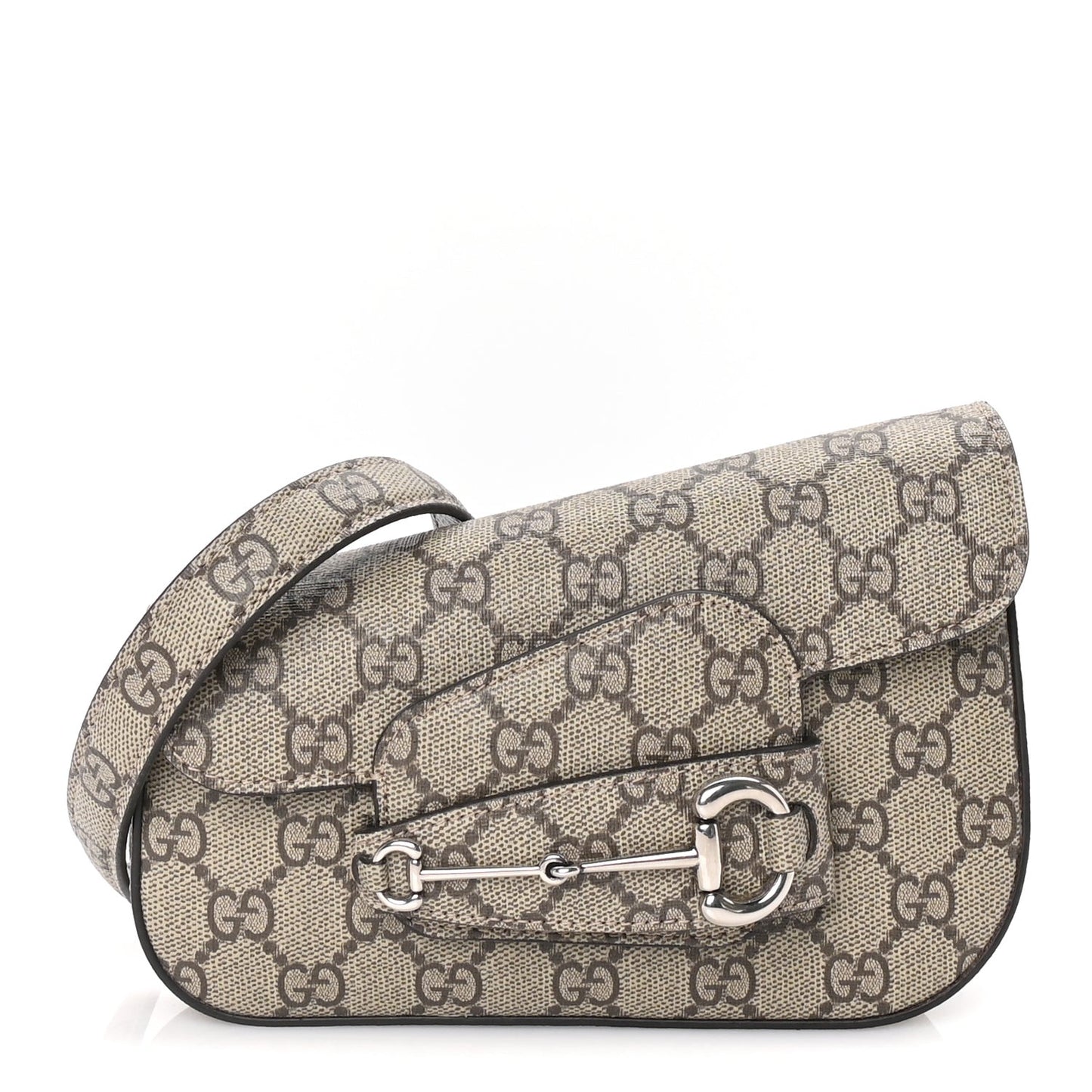 GG Supreme Monogram Small Horsebit 1955 Asymmetric Shoulder Bag Beige Ebony