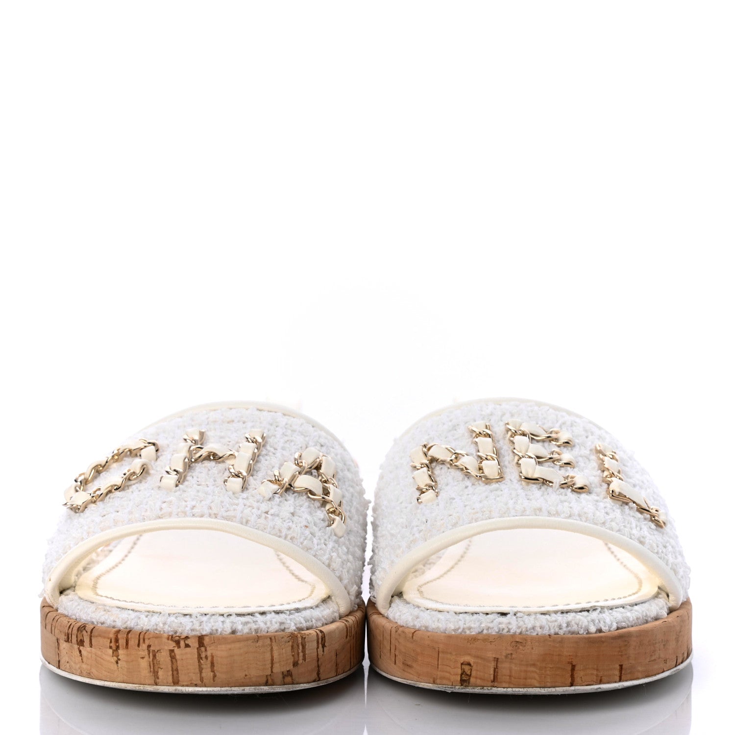 Chanel Tweed Cork CC Chain Mule Sandal 40.5 White 2 of 8