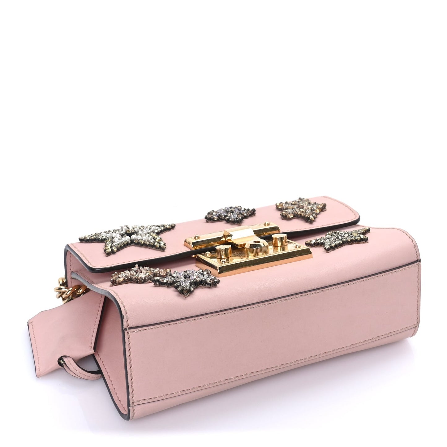 Calfskin Crystal Star Embroidered Small Padlock Shoulder Bag  Perfect Pink Multicolor