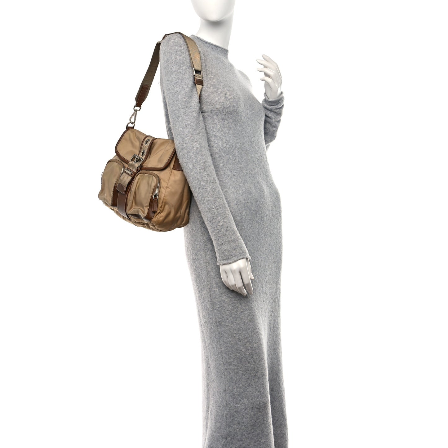 Tessuto Nylon Messenger Bag Beige