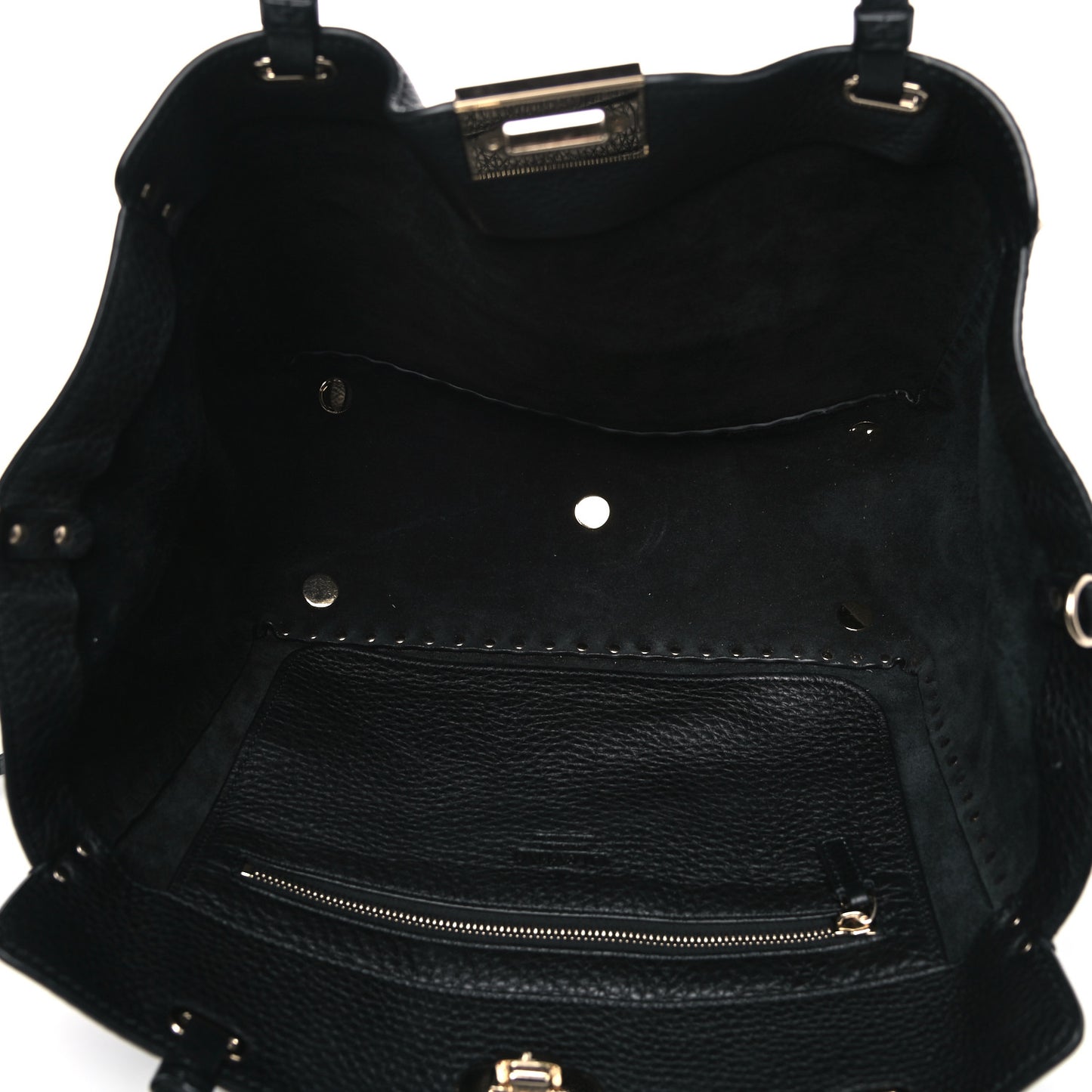Pebbled Calfskin Medium Rockstud Tote Black
