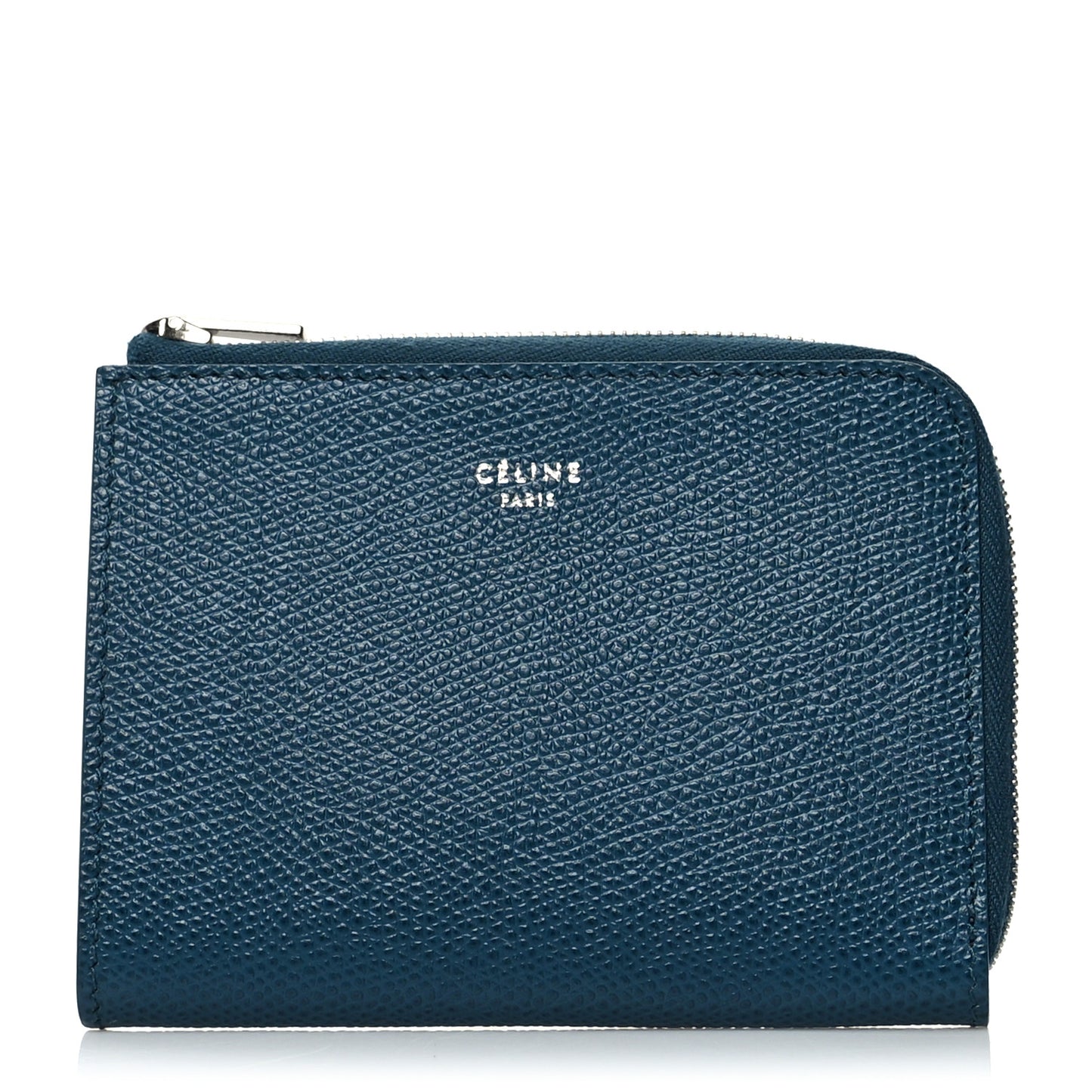 Drummed Calfskin Medium Half Zip Multifunction Wallet Coin Purse Blue