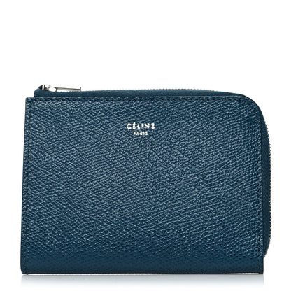 Celine Drummed Calfskin Medium Half Zip Multifunction Wallet Coin Purse Blue 1 of 8