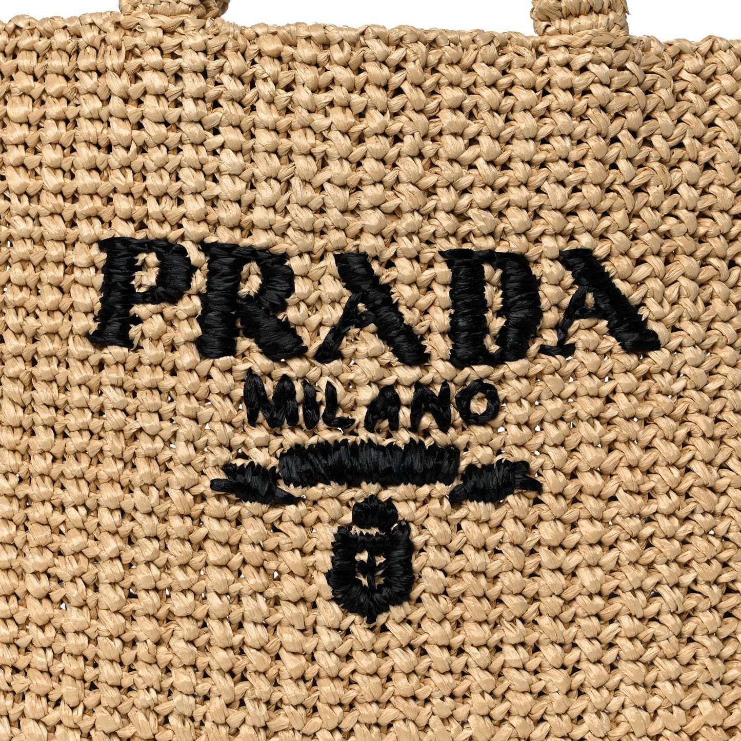 Yarn Raffia Effect Crochet Embroidered Small Logo Tote Naturale