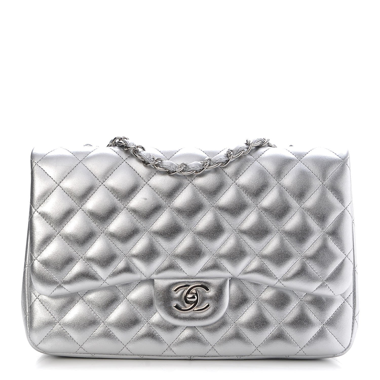 Chanel Metallic Lambskin Quilted Jumbo Single Flap Silver 1 of 9