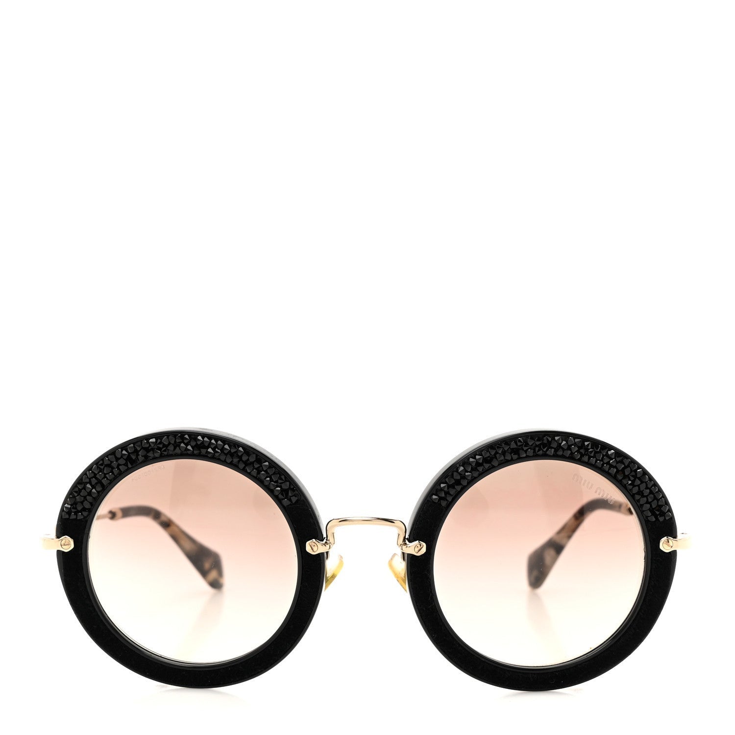Miu Miu Metal Round Crystal Sunglasses SMU08R Black Tortoise 2 of 7