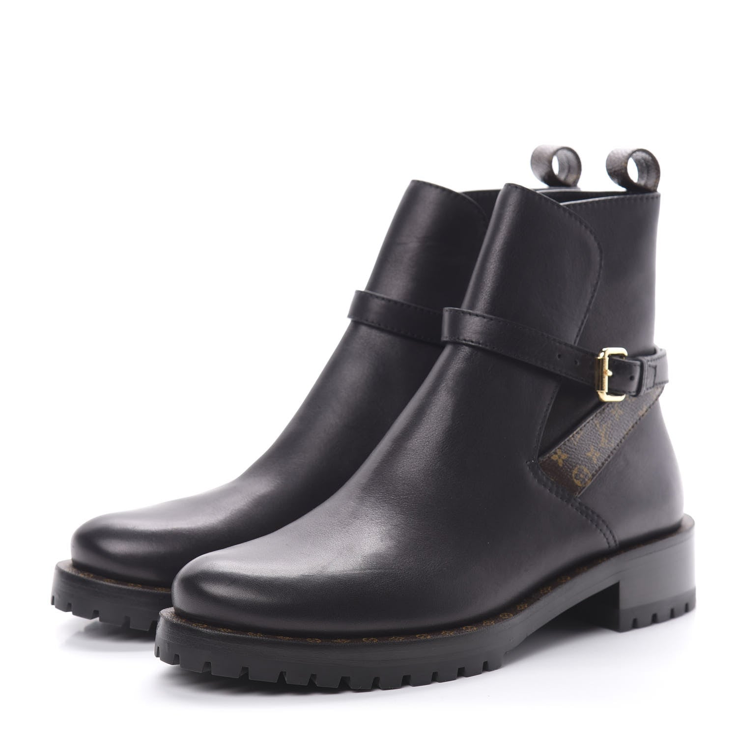 Louis Vuitton Calfskin Monogram Discovery Flat Ankle Boots 38.5 Black 3 of 8