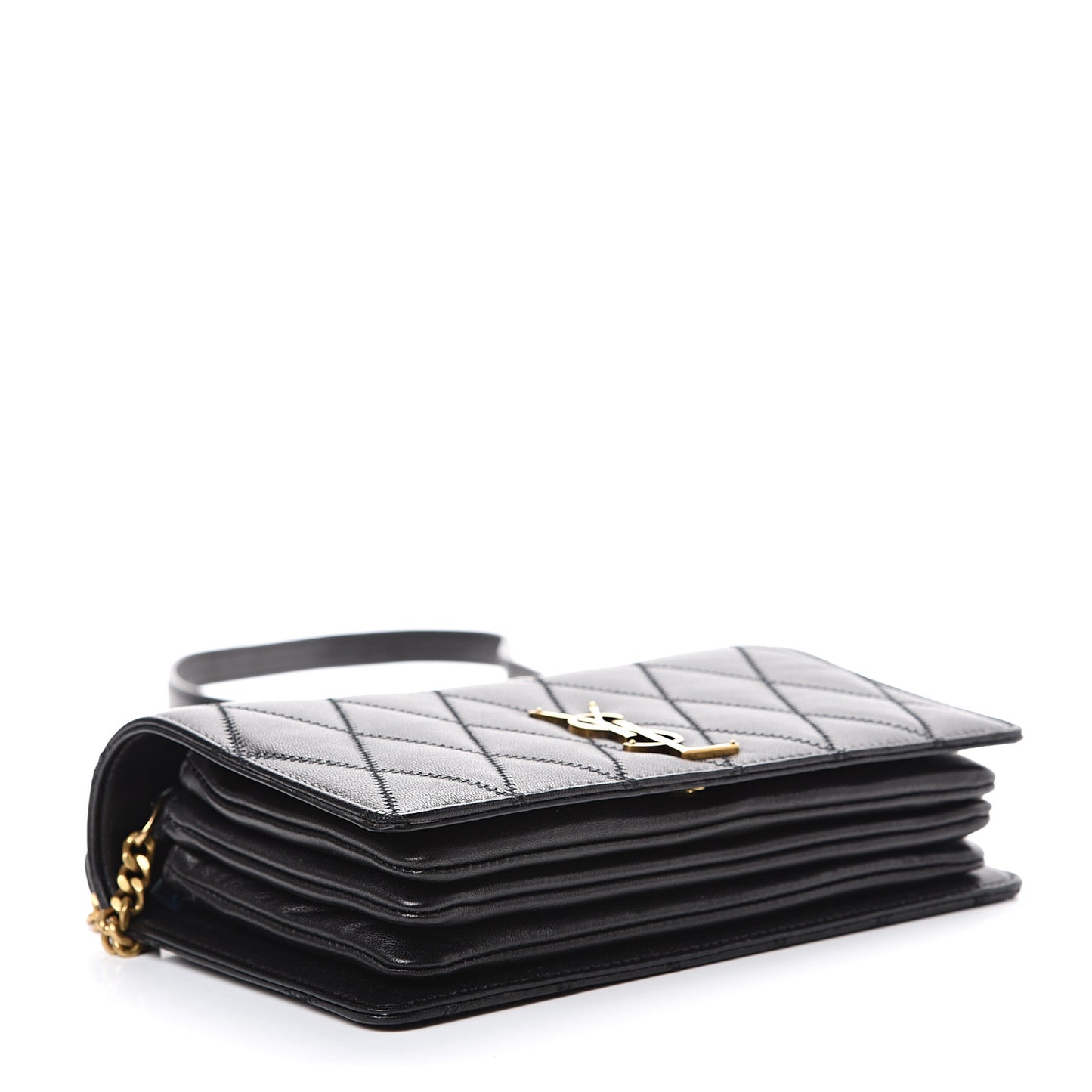 Lambskin Diamond Quilted Monogram Angie Chain Bag Black